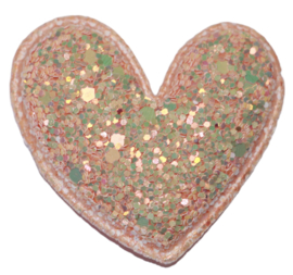 Glitter hart applicatie perzik 50x48 mm, per stuk