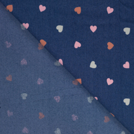 Jeans/ denim stretch met hartjes (Qjutie), per 25 cm