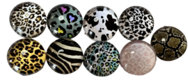 Glas cabochons 12 mm panter: 9 stuks