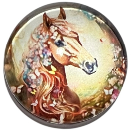Glas cabochon 20mm: paard met bloemen