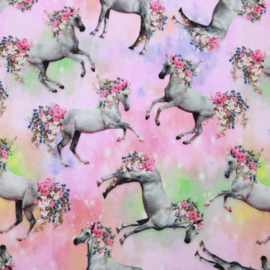 Digitale print tricot: HORSES & FLOWERS, per 25 cm
