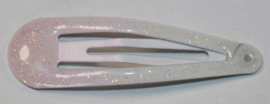 Klik klak haarspeldje wit-lichtroze met glittertje 5cm, per stuk