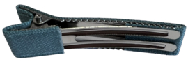 Alligator haarclipje 50x10 mm met stof bekleed; zeegroen