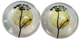 12 mm glascabochon bloem zwart/beige, per 2 stuks