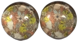 12 mm glascabochon bloemetjes perzik/groen, per 2 stuks
