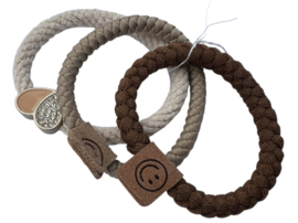 Setje van 3 haarelastiekjes beige/bruin +/-50 mm