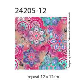 French Terry tricot (digitale print):Floral Mandala, per 25 cm