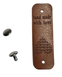 Kunstleer labeltje hand made with love 20x63 mm, bruin