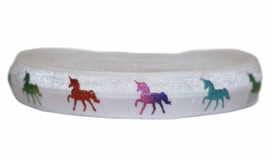 Elastisch band wit met foil unicorn per 0,5 meter