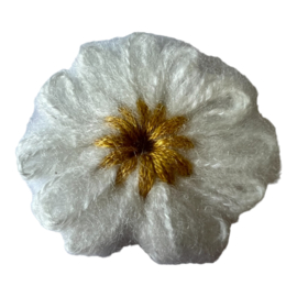 Wollen bloem +/- 40 mm off-white/geel