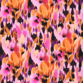 Viscose met satijnglans Floraline roze/oker/paars, per 25 cm