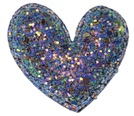 Glitter hart applicatie blauw/paars/goud 50x48 mm, per stuk