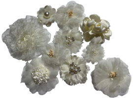 Stoffen bloemenmix licht vanille 10 stuks 3,5 cm-7,5 cm