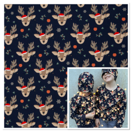 Sweat tricot: Holly rendier met kerstmuts (Swafing), per 25 cm