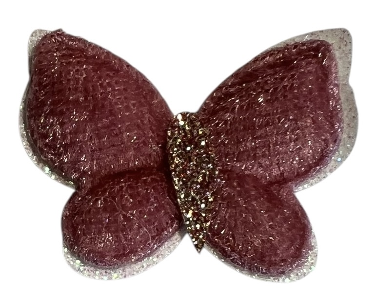 Vlinder velours oudroze 34x25 mm