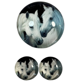 Glas cabochon 25mm: 2 witte paarden