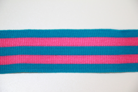 'Broek' streep: aquablauw-roze gebreid band +/- 30mm, per 0,5 meter
