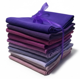 Boordstof pakketje paars/oudroze/lila 9 kleuren x 15 cm (96 breed) en 1 kleur 25x70 cm