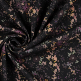 Rosella stretch: digital flowers black (rekbare viscose), per 25 cm