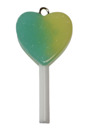 Hartjes lolly groen/geel 39x18,5 mm