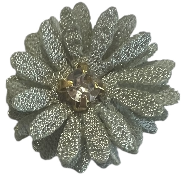 Stoffen bloemetje  25mm oudgroen met blingetje