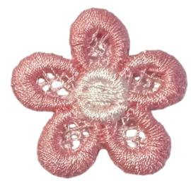 Geborduurd bloemetje 28 mm roze/wit