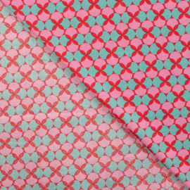 Katoen (poplin): retro print fuchsia, per 25 cm