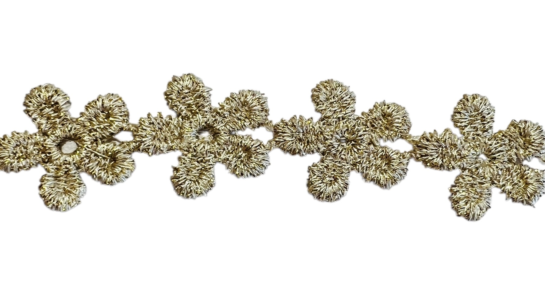 Bloem geborduurd beige/goud 22 mm, per stuk