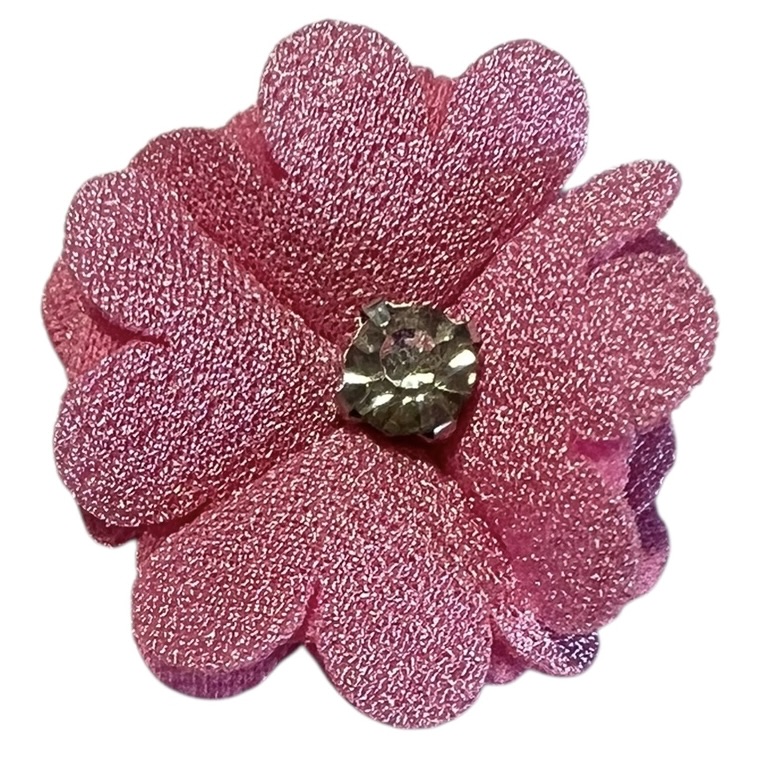 Stoffen bloem 35 mm roze met bling-bling