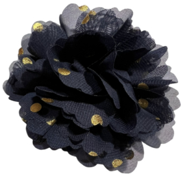 Stoffen bloem 10 cm donkerblauw met gouden stipjes