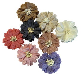 Stoffen bloem 4,5 cm oudroze/crème