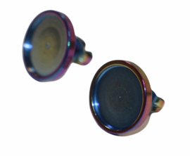 Oorbellen RVS kleur aurora 15 x 15mm met cabochon setting 12mm per paar.