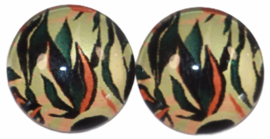 Glas flatback cabochon 12mm tropical leaves, per 2 stuks