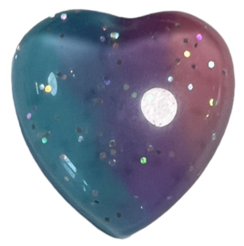 Flatback hart aqua/ paars/roze met glitters 19x18 mm