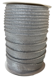 Piping/ paspelband lurex zilver 10mm, per 0,5 meter