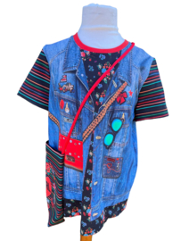 T-shirt  met print jeansjasje 140 + tasje