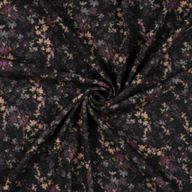 Rosella stretch: digital flowers black (rekbare viscose), per 25 cm