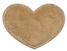 Applicatie pluche hart warm beige 30x35 mm, per stuk