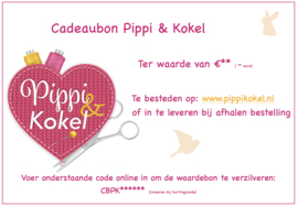 Cadeaubon Pippi & Kokel naar keuze  5, 7,50, 10, 15, 20 of 25 euro.