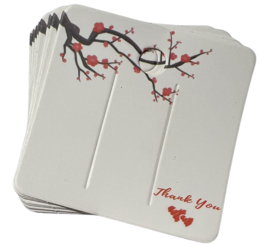 Kaartjes voor haarspeldjes bloesem + thank you 60x60 mm, per 10 stuks