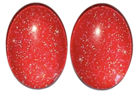 Set van 2 glas cabochons spikkels rood-roze 18 x 25 mm