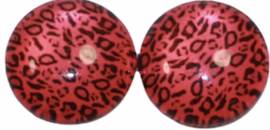 12 mm glascabochon dierenprint rood/zwart, per 2 stuks