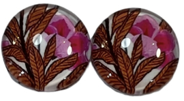 Glas cabochon 25mm: blad met bloem roestbruin/roze