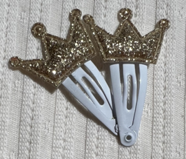 3 cm witte clipjes met gouden kroontjes