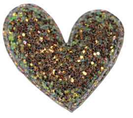 Glitter hart applicatie goud 50x48 mm, per stuk