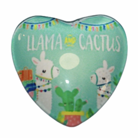 Hart glascabochon Llama & cactus 25 mm
