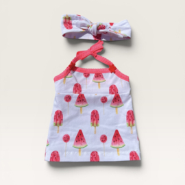 Halter jurkje en knoophaarband  baby born pop 43 cm meloen ijsjes