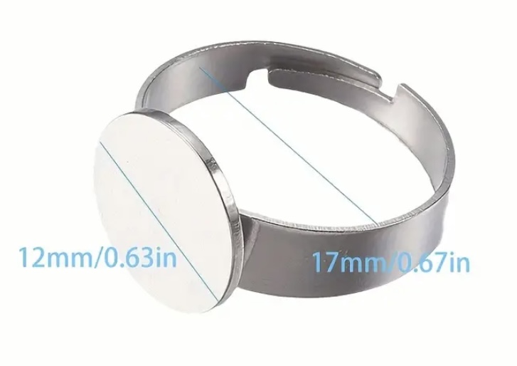 Verstelbare  ring 17mm RVS met plakvlak 12mm
