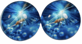 12 mm glascabochon mystic blue , per 2 stuks