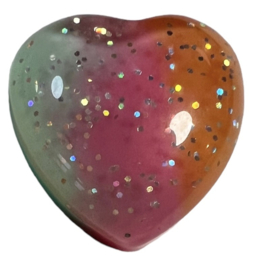 Flatback hart mint/roze/oranje met glitters 19x18 mm